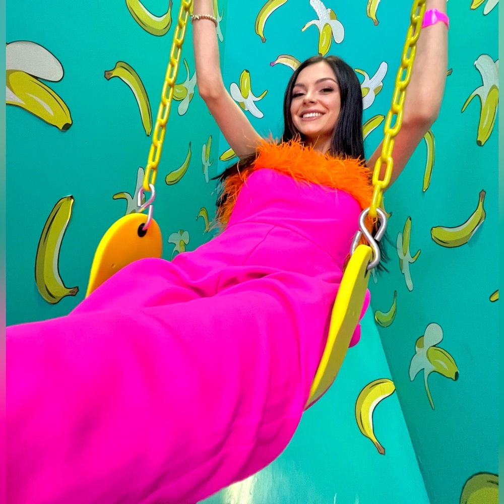 Petite Bandeau Feather Trim Jumpsuit